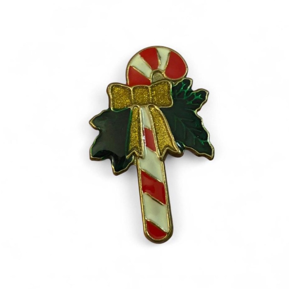 Festive Candy Cane Brooch with Bow